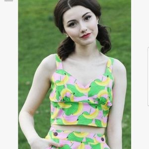 Retrolicious Banana leaf print crop top Large